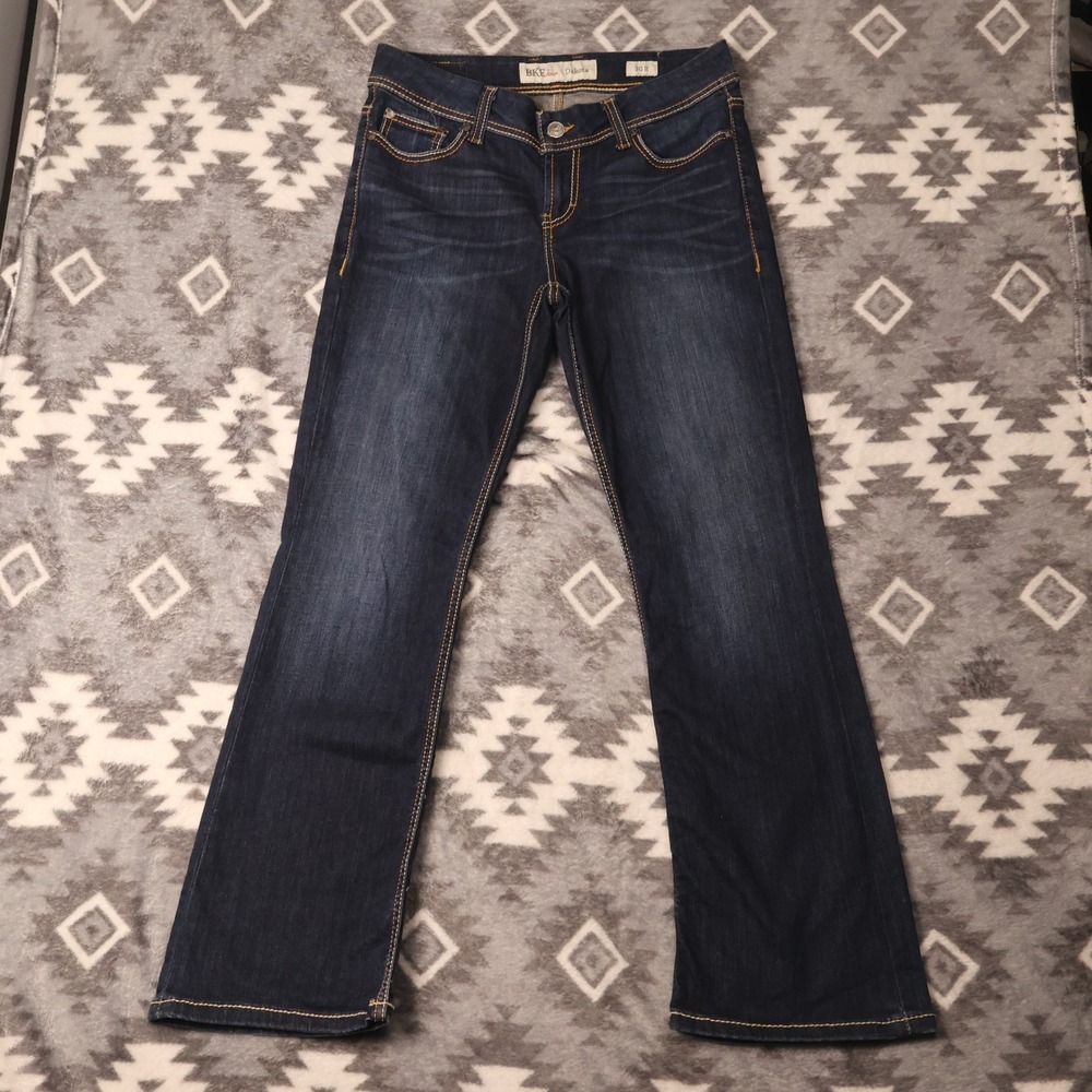 BKE Dakota Dark Wash Bootcut Jeans 30R 32x30" Mid Rise Contrast Stitch Denim